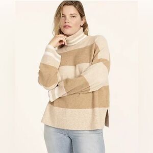 JCREW Womens Striped Oversized Turtleneck Sweater‎ Wool Alpaca Soft Yarn Size XL